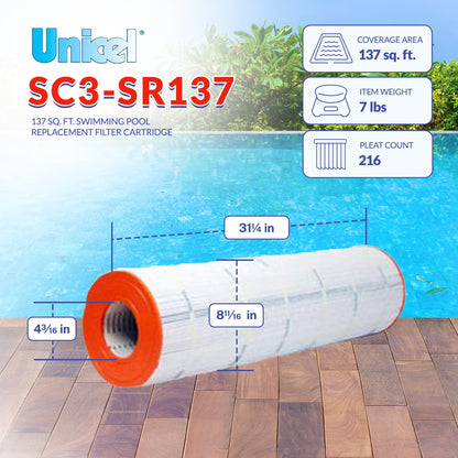 Unicel SC3-SR137 137 Square Foot 3 Oz Media Pool Filter Cartridge, 216 Pleats