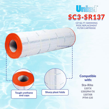 Unicel SC3-SR137 137 Square Foot 3 Oz Media Pool Filter Cartridge, 216 Pleats