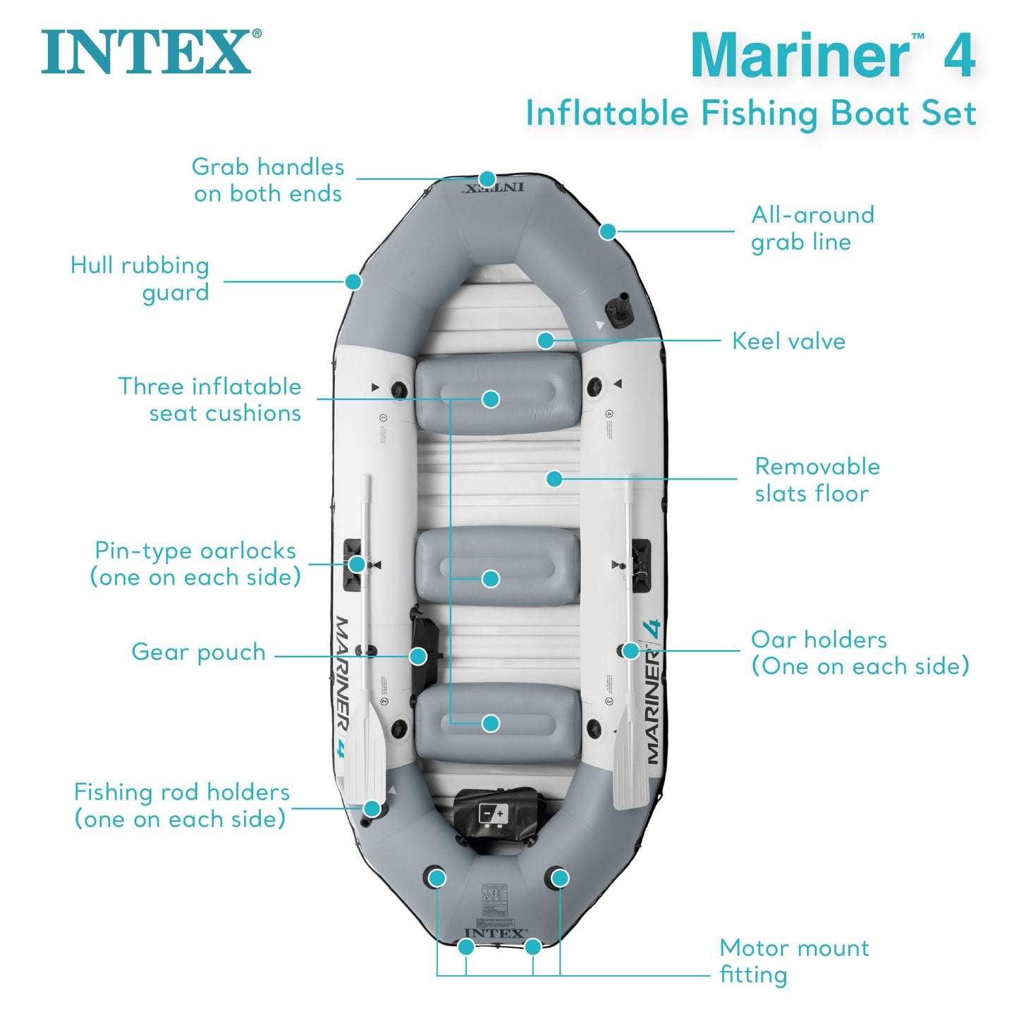 Intex Mariner 4-Person Inflatable River Lake Dinghy Boat with Pump and Oars Set