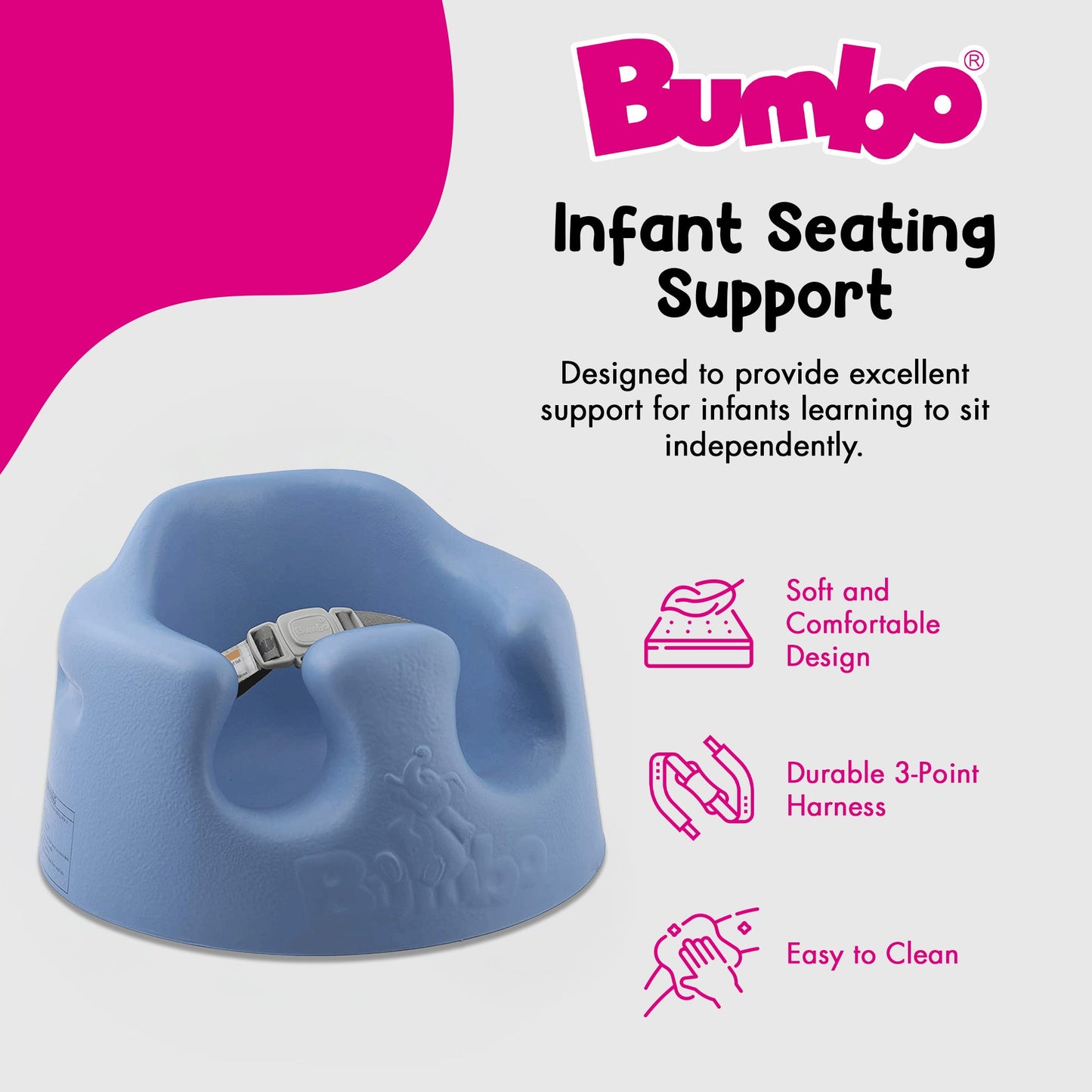 Bumbo Infant Floor Seat Baby Sit Up Chair with Adjustable Harness, Powder Blue