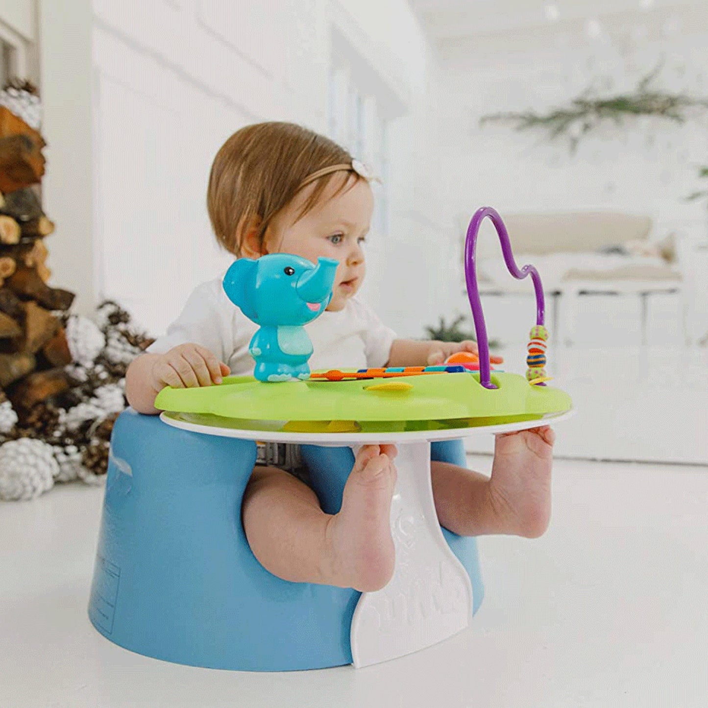 Bumbo Infant Floor Seat Baby Sit Up Chair with Adjustable Harness, Powder Blue