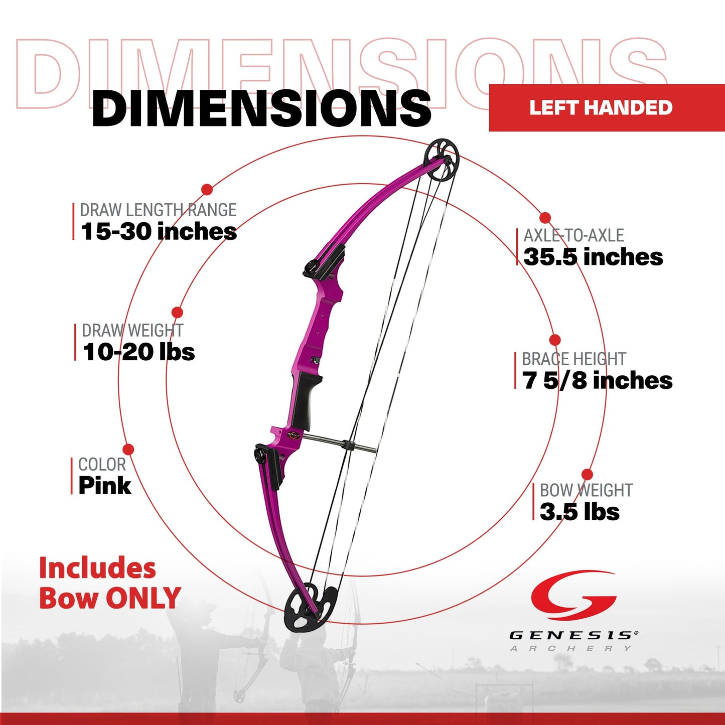 Genesis Original Archery Compound Bow, Adjustable Size, Draw Hand-Left, Purple