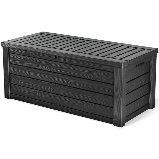 Keter Westwood 150 Gallon Plastic Outdoor Furniture Storage Deck Box, Dark Gray