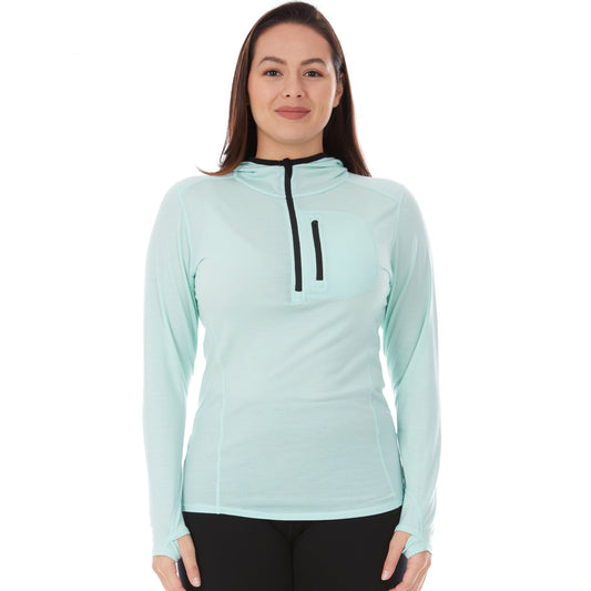 Micro Weight - Women's Wool 1/4 Zip Sun Hoodie Woolverino