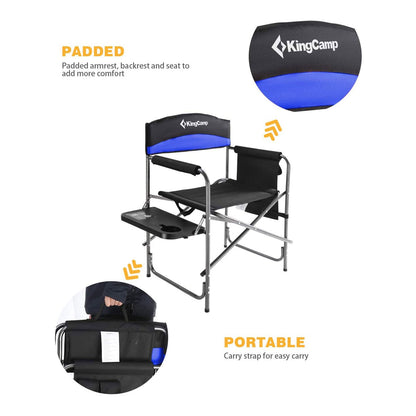 KingCamp Compact Camping Folding Chair with Side Table and Storage Pocket, Blue