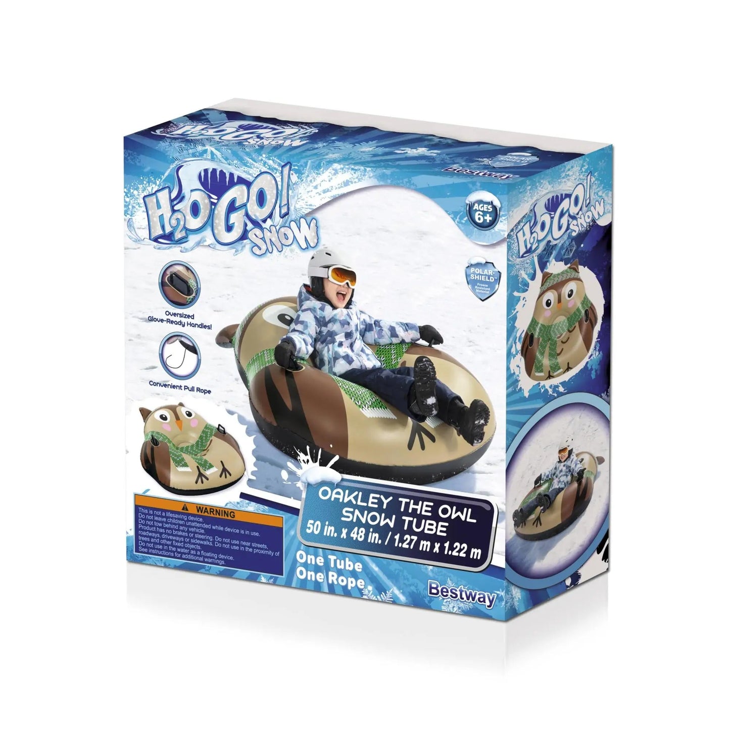 H2OGO! Snow 50 x 48" Oakley the Owl 1 Person Inflatable Winter Snow Tube Sled