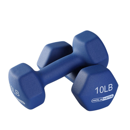 HolaHatha 5, 10, and 15 Pound Neoprene Dumbbell Free Hand Weight Set with Rack