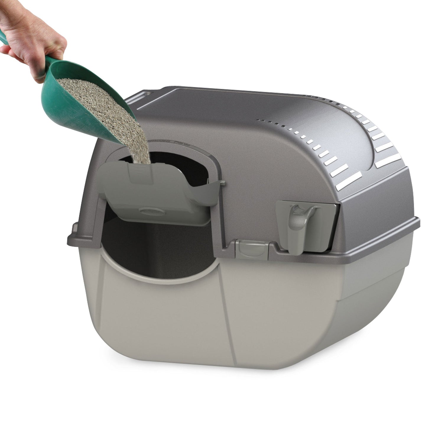 Omega Paw Premium Roll 'N Clean Self Cleaning Litter Box, Large Size, Gray