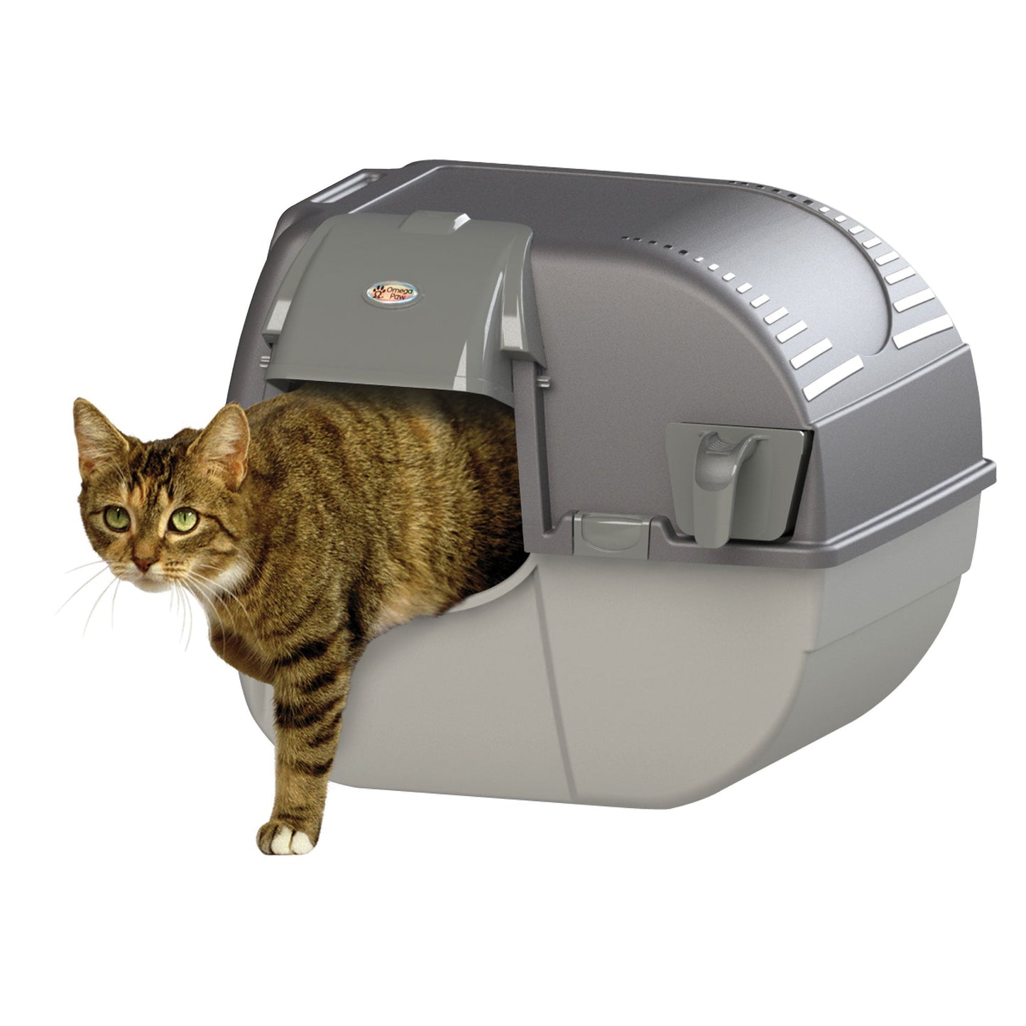 Omega Paw Premium Roll 'N Clean Self Cleaning Litter Box, Large Size, Gray