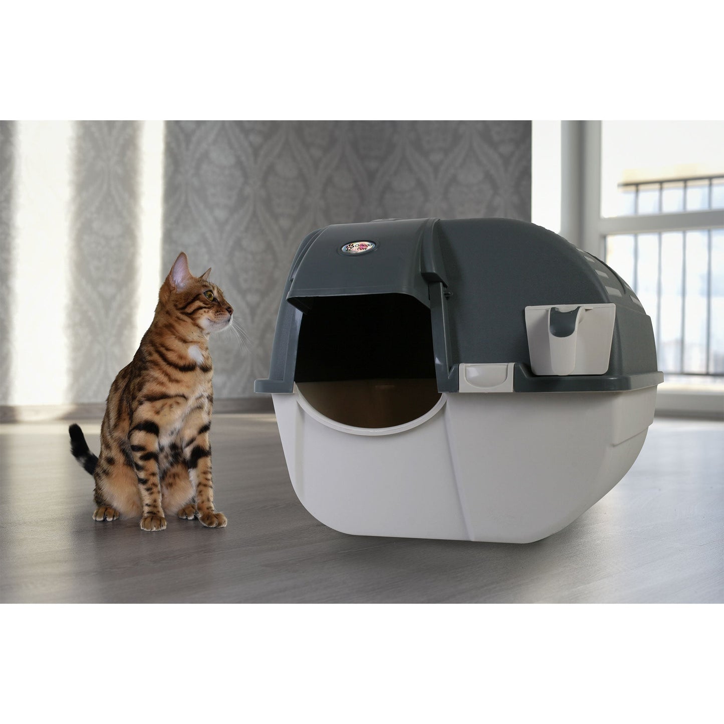 Omega Paw Premium Roll 'N Clean Self Cleaning Litter Box, Large Size, Gray