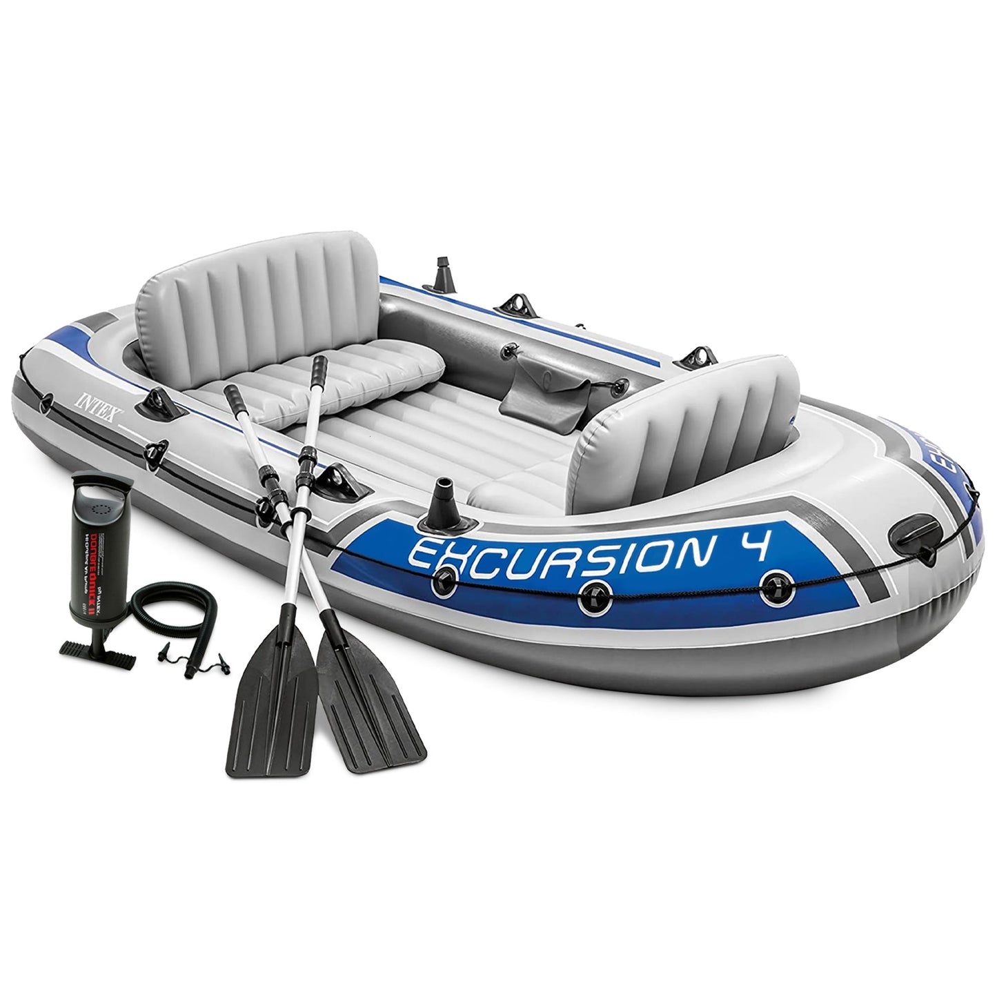 Intex Excursion 4 Person Inflatable Rafting and Fishing Boat Set with 2 Oars