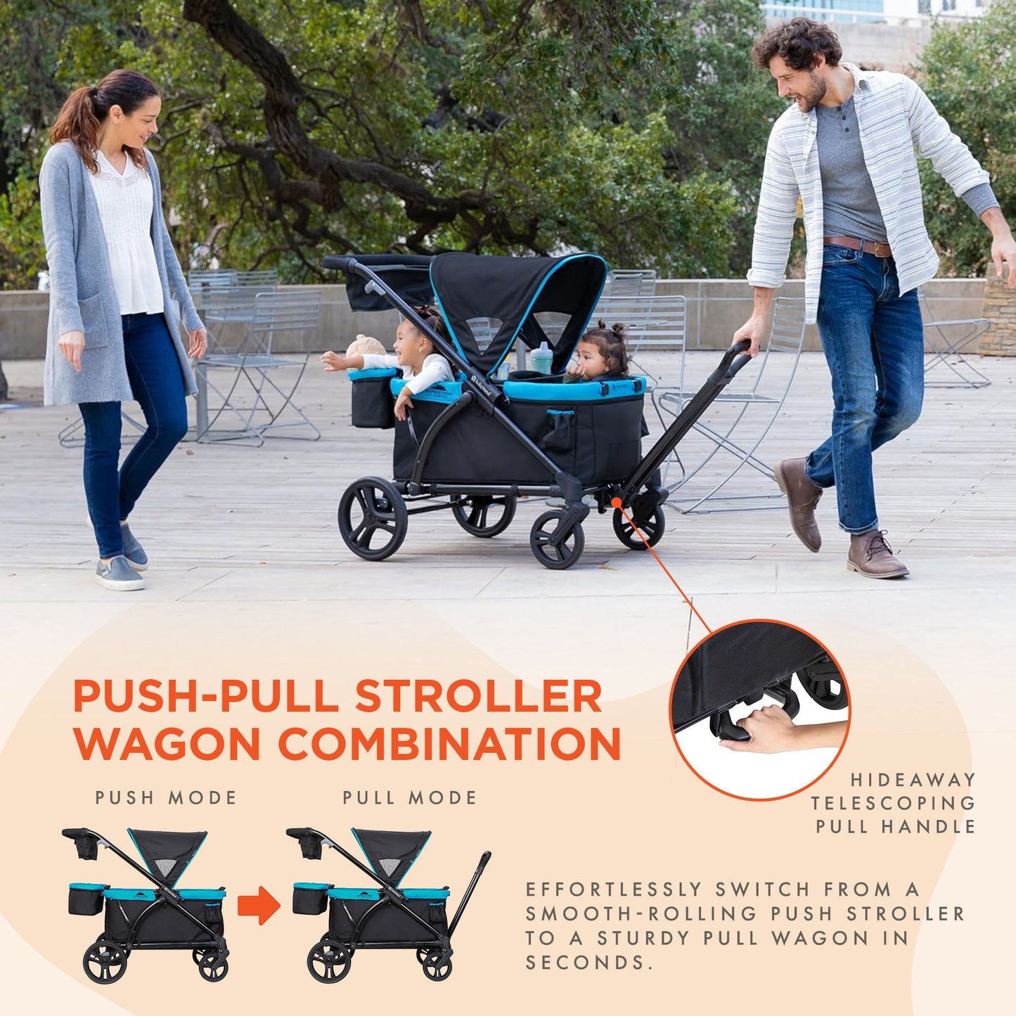 Baby Trend Expedition 2 in 1 Push or Pull Stroller Wagon Plus w/ Canopy, Blue