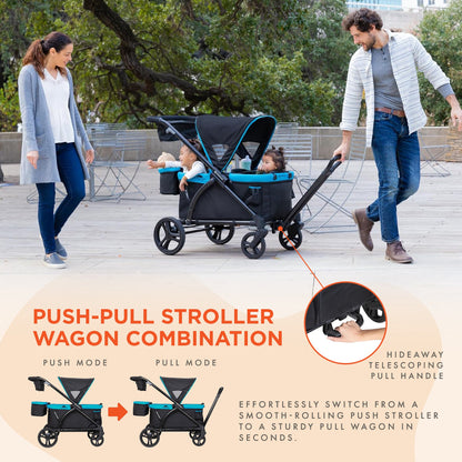 Baby Trend Expedition 2 in 1 Push or Pull Stroller Wagon Plus w/ Canopy, Blue
