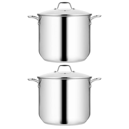 NutriChef Heavy Duty 19 Quart Stainless Steel Soup Stock Pot with Lid (2 Pack)