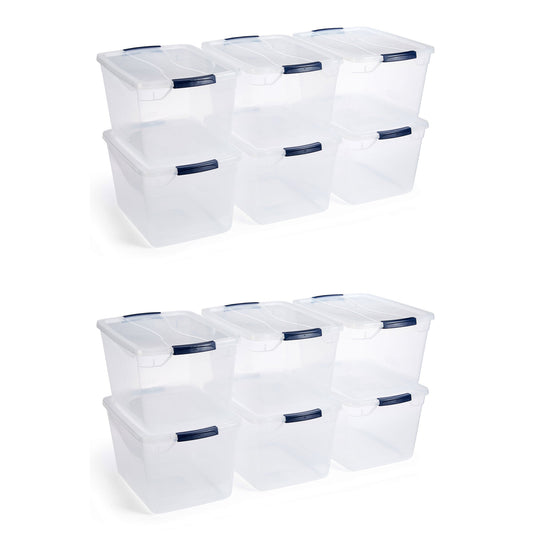 Rubbermaid Cleverstore 32 Quart Plastic Storage Tote Container w/ Lid (12 Pack)