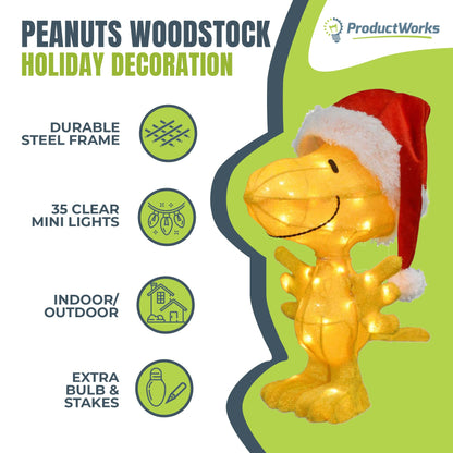 ProductWorks Peanuts 22" Woodstock Santa Hat Prelit Christmas Yard Decoration