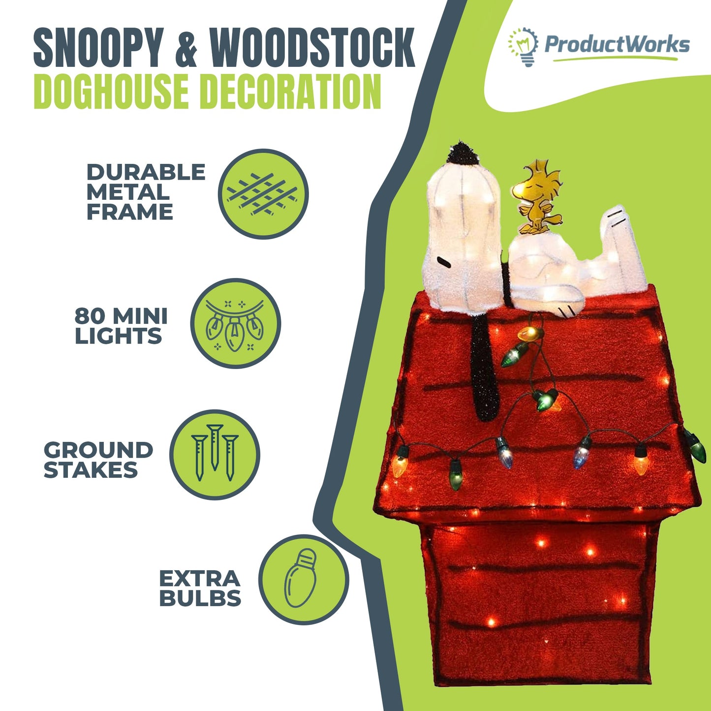 ProductWorks Peanuts 32" Snoopy & Woodstock Doghouse Prelit Christmas Yard