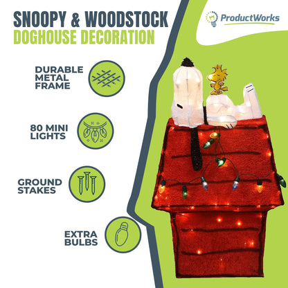 ProductWorks Peanuts 32" Snoopy & Woodstock Doghouse Prelit Christmas Yard