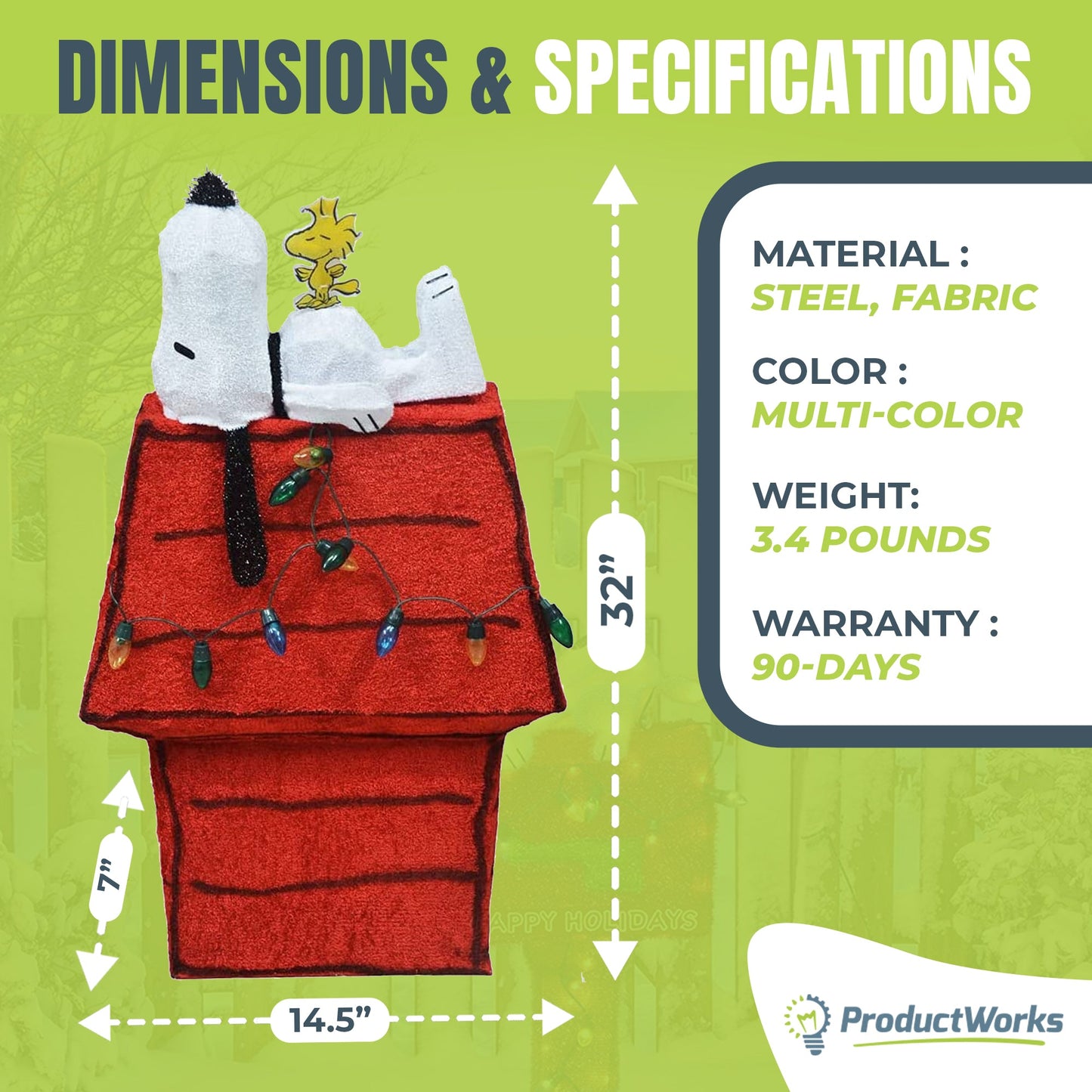ProductWorks Peanuts 32" Snoopy & Woodstock Doghouse Prelit Christmas Yard