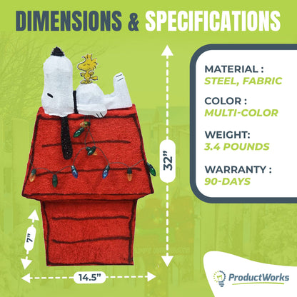 ProductWorks Peanuts 32" Snoopy & Woodstock Doghouse Prelit Christmas Yard