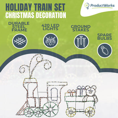 ProductWorks 60" Pro-Line LED Animation Holiday Train Set Christmas Yard Decor