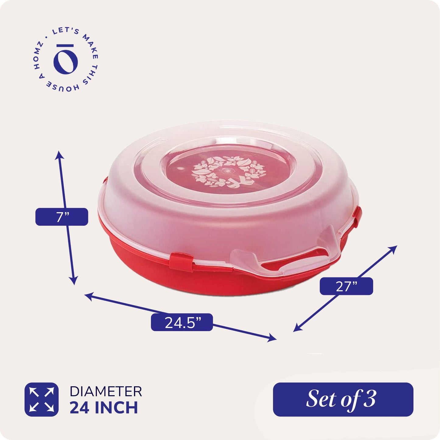 Homz 24 Inch Seasonal Holiday Christmas Plastic Wreath Storage Box, Red Set of 3