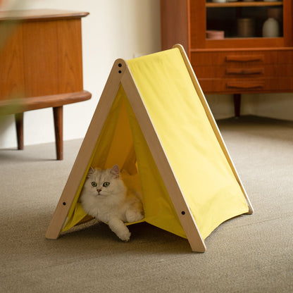 Pet Tent, Cat Tent for Indoor Cats, Wooden Cat House for small Pets,Yellow