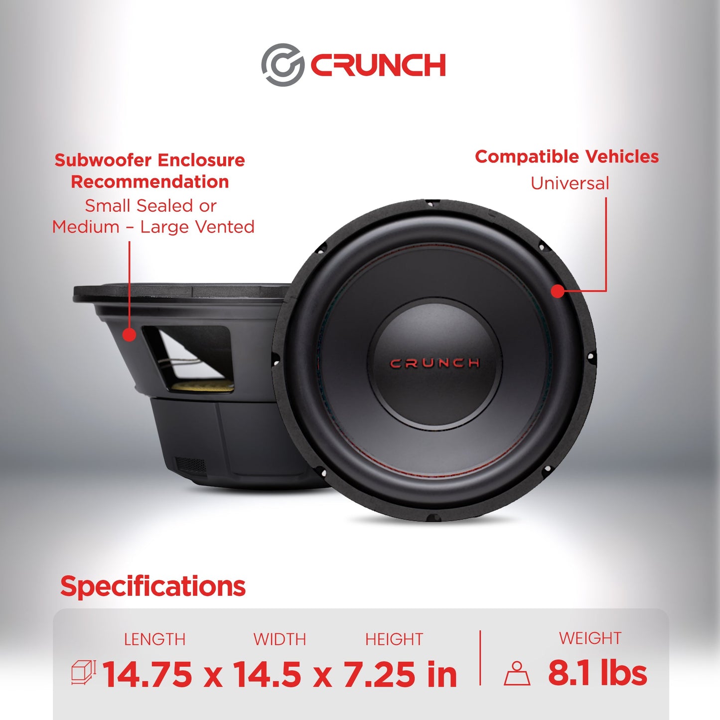 Crunch CRW12D4 12 Inch 800 Watt MAX 4 Ohm Dual Voice Coil Car Subwoofer Speaker