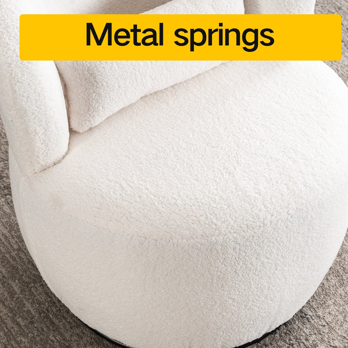 White Plush Swivel Accent Chair - Contemporary Round Armchair with 360 Rotation and Metal Base for Living Room Elegance