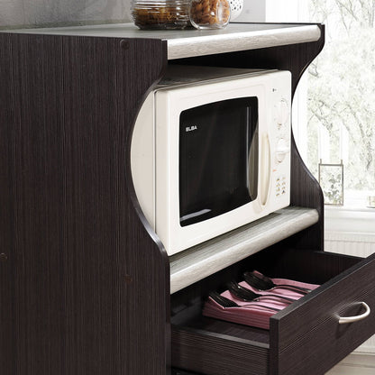 Hodedah Wheeled Microwave Island Cart w/ Drawer and Cabinet Storage, Choco Grey