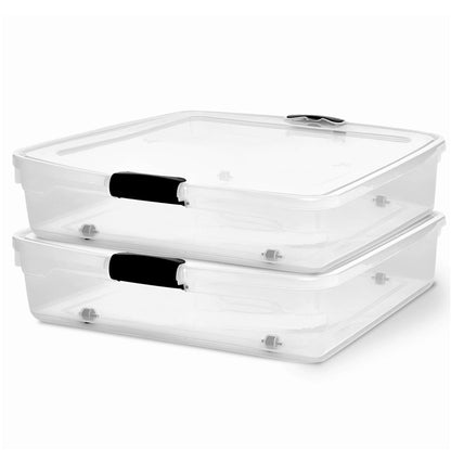 Homz 56 Qt Full/Queen Underbed Clear Plastic Latching Storage Container, 2 Pack