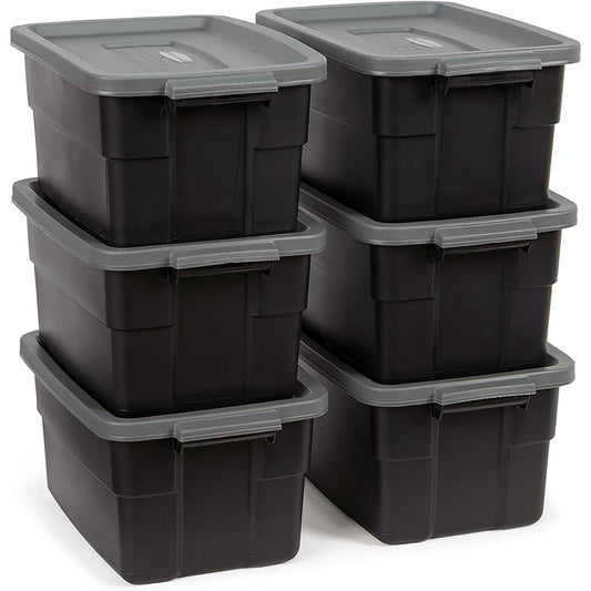 Rubbermaid Roughneck Tote 3 Gallon Storage Container, Black/Cool Gray (6 Pack)