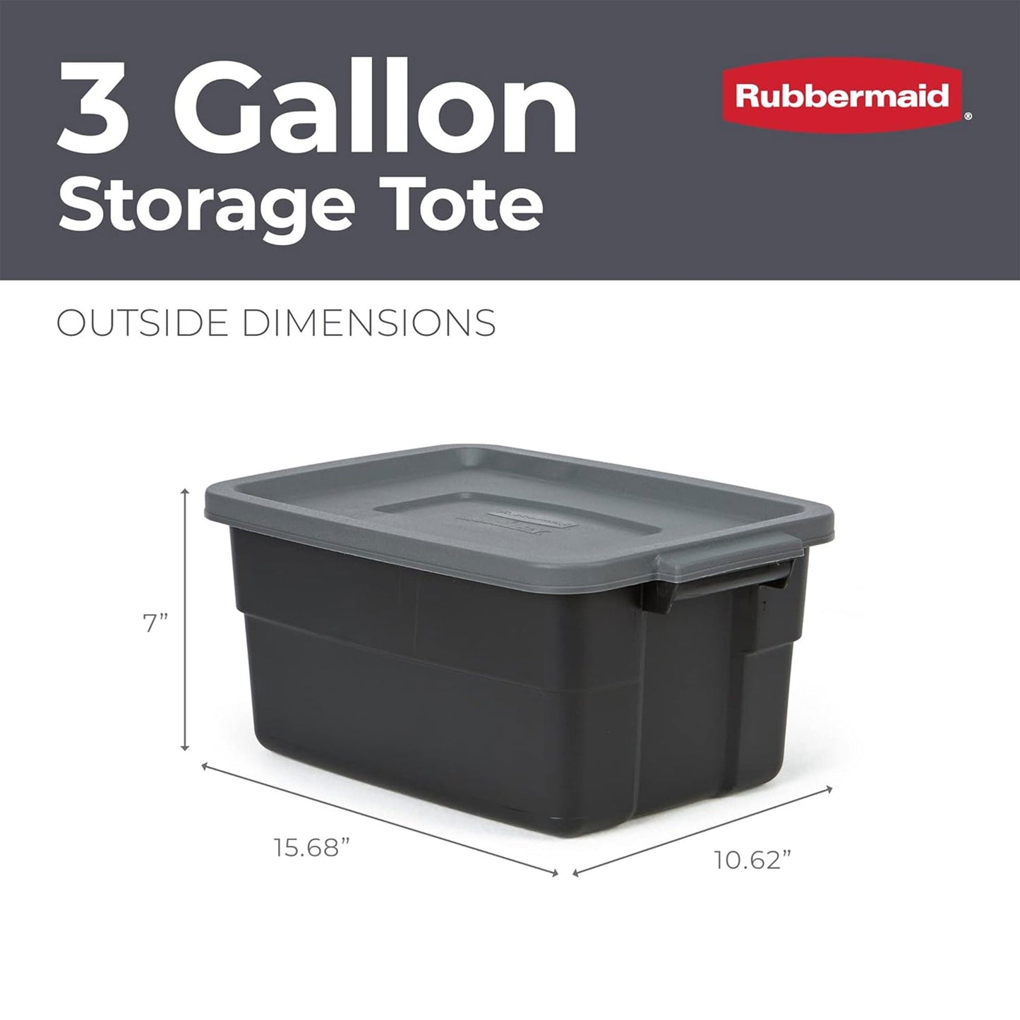 Rubbermaid Roughneck Tote 3 Gallon Storage Container, Black/Cool Gray (6 Pack)