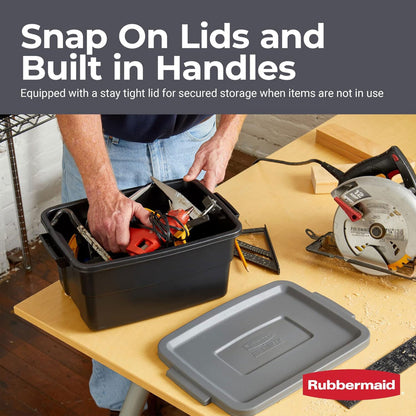 Rubbermaid Roughneck Tote 3 Gallon Storage Container, Black/Cool Gray (6 Pack)