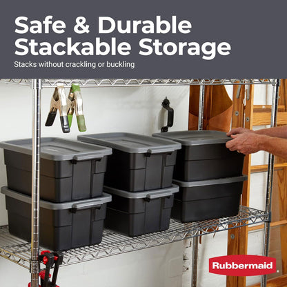 Rubbermaid Roughneck Tote 3 Gallon Storage Container, Black/Cool Gray (6 Pack)