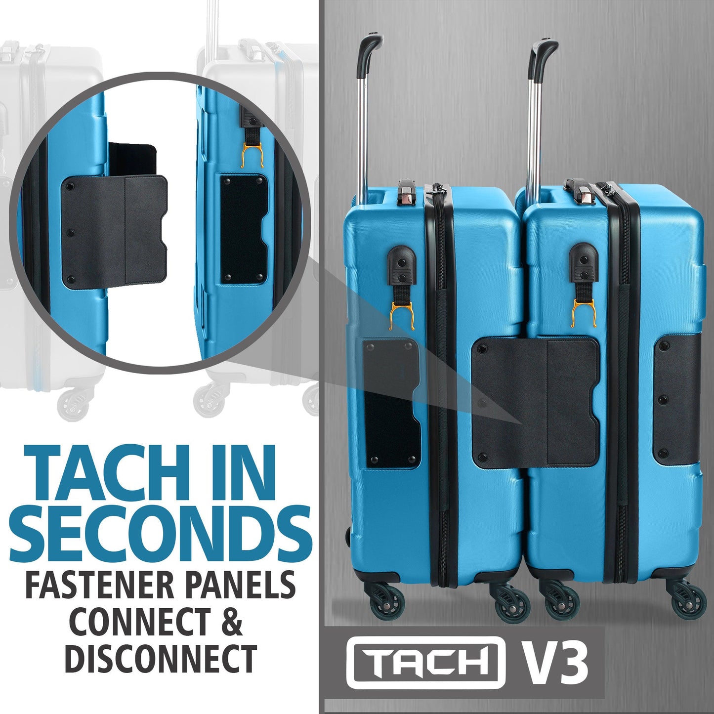 TACH V3.1 Connectable Hard Shell Carry On Spinner Suitcase Luggage Bag, Sky Blue
