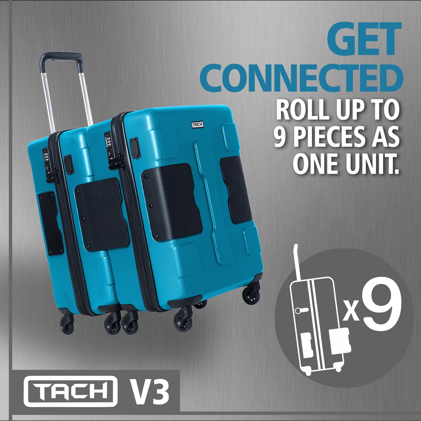 TACH V3.1 Connectable Hard Shell Carry On Spinner Suitcase Luggage Bag, Sky Blue