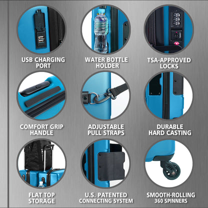 TACH V3.1 Connectable Hard Shell Carry On Spinner Suitcase Luggage Bag, Sky Blue