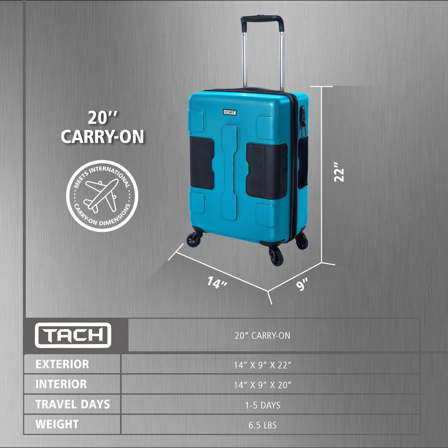 TACH V3.1 Connectable Hard Shell Carry On Spinner Suitcase Luggage Bag, Sky Blue