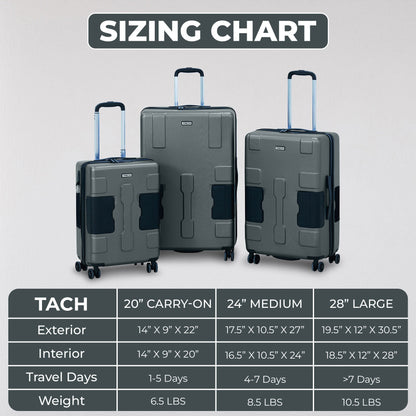 TACH V3.1 Connectable Hardside Luggage Set, 3 Piece Set, Gray