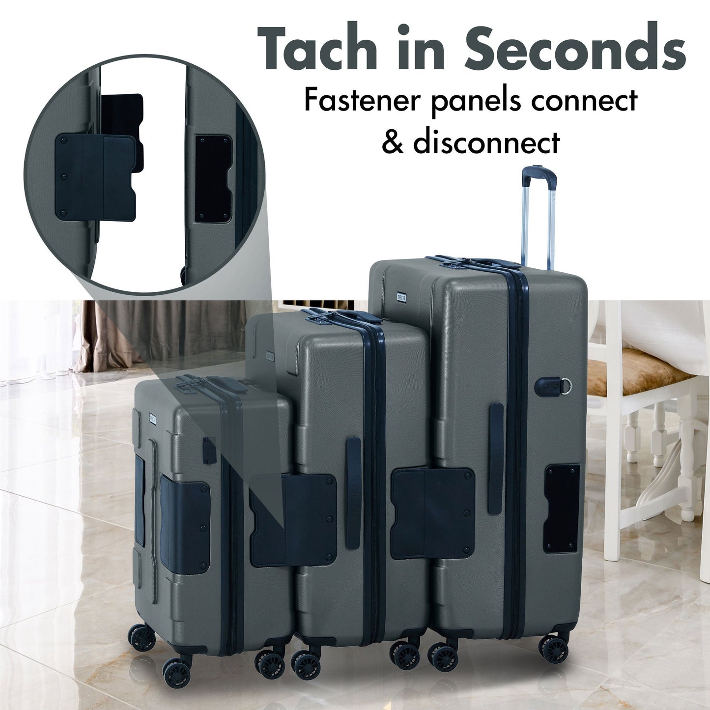 TACH V3.1 Connectable Hardside Luggage Set, 3 Piece Set, Gray