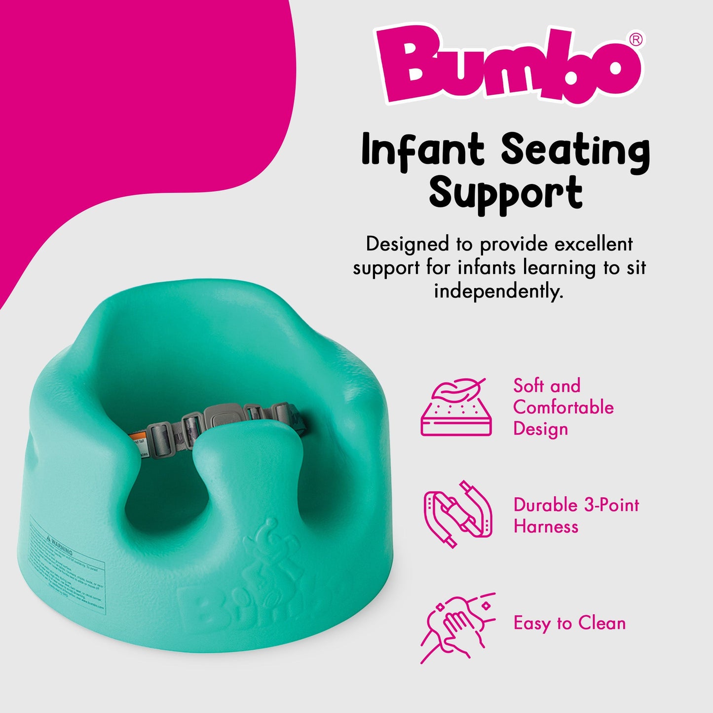 Bumbo Baby Infant Portable Foam Floor Seat with Play Top Tray Attachment, Aqua