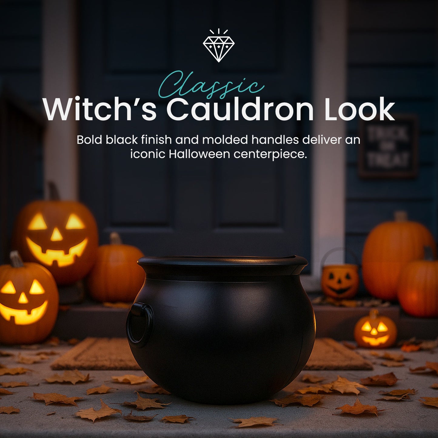 Union Products 55160 16 Inch Witch Cauldron Spooky Halloween Decoration, Black