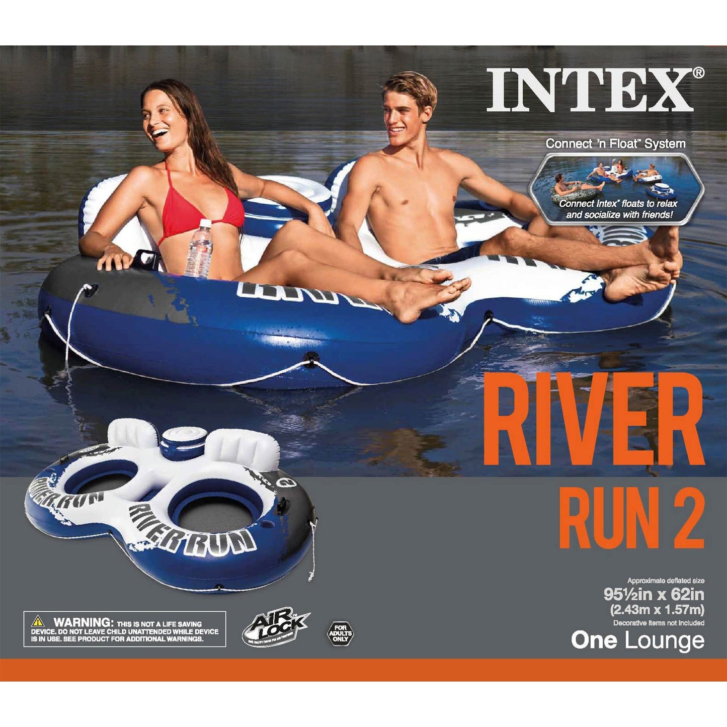 Intex River Run II 2 Person Water Tubes Outdoor Pool Lake Floating Raft Lounger
