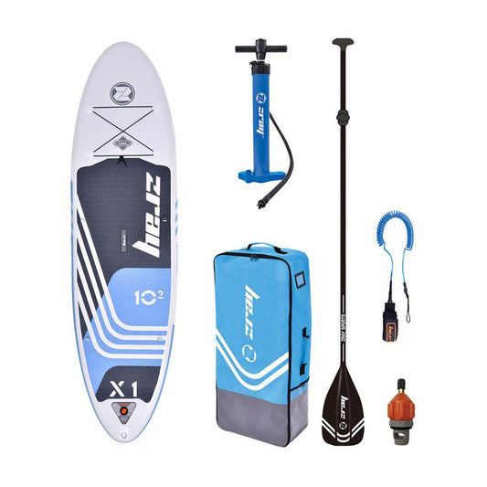 Zray 10'2" X-Rider X1 Inflatable SUP All Around Paddle Board Kit, Blue/White