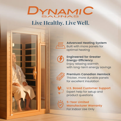 Dynamic Saunas Barcelona 1 to 2 Person Hemlock Wood Infrared Sauna For Home