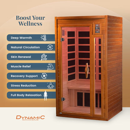 Dynamic Saunas Barcelona 1 to 2 Person Hemlock Wood Infrared Sauna For Home