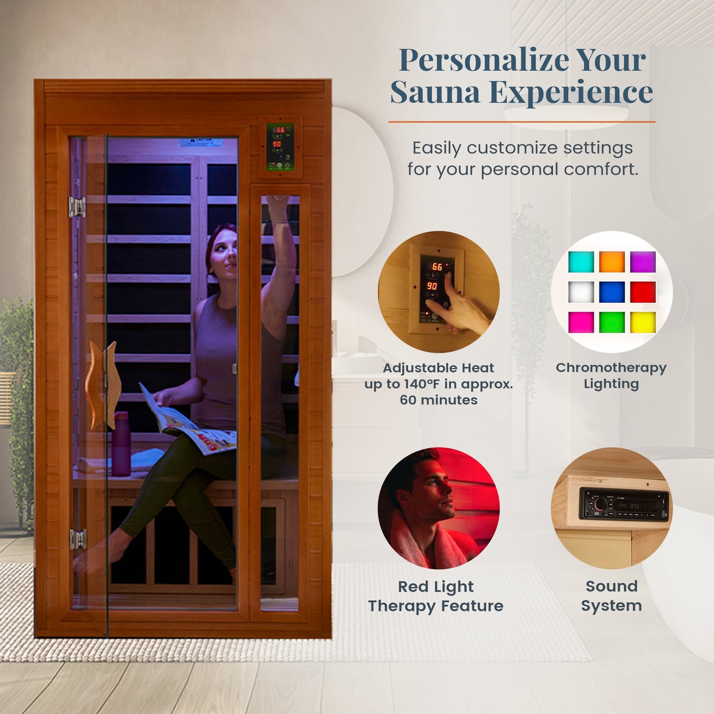 Dynamic Saunas Barcelona 1 to 2 Person Hemlock Wood Infrared Sauna For Home