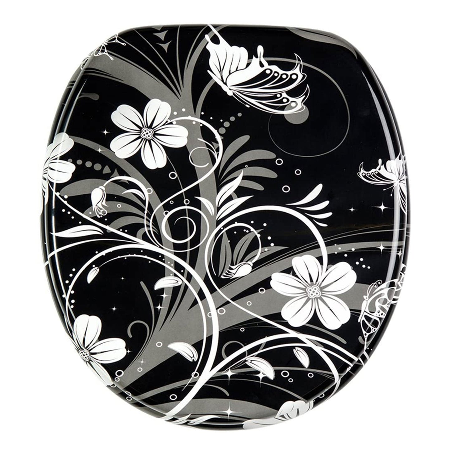 Sanilo 111 Round Soft Close Molded Wooden Toilet Seat, White Flower (Damaged)