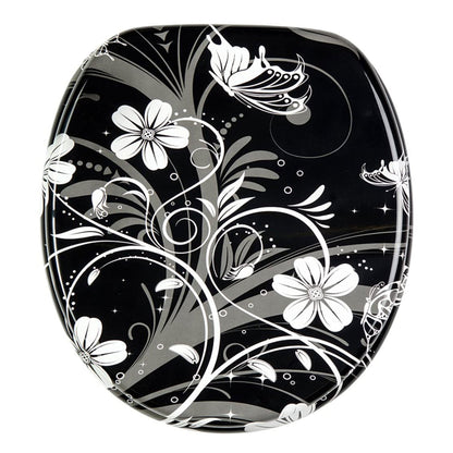 Sanilo 111 Round Soft Close Molded Wooden Toilet Seat, White Flower (Damaged)